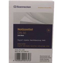 Soennecken 1146 Zettelboxeinlage DIN A6 blanko 200 Bl./Pack.