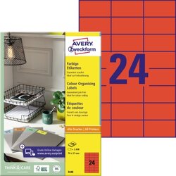 Avery Zweckform 3448 Universaletikett 70x37mm rot 2.400 St./Pack.