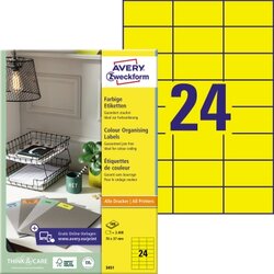 Avery Zweckform 3451 Universaletikett 70x37mm gelb 2.400 St./Pack.