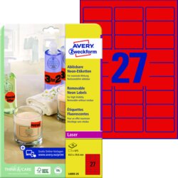 Avery Zweckform L6003-25 Etikett 63,5x29,6mm neonrot 675 St./Pack.
