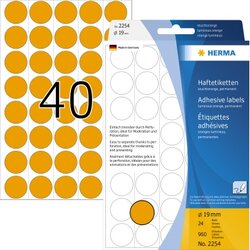 HERMA 2254 Markierungspunkt 19mm leuchtorange 960 St./Pack.