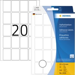 HERMA 2430 Vielzwecketikett 22x32mm Papier weiß 640 St./Pack.