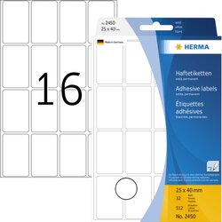 HERMA 2450 Vielzwecketikett 25x40mm weiß 512 St./Pack.