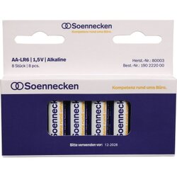 Soennecken 80003 Batterie Mignon AA LR6 1,5 V 8 St./Pack