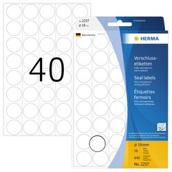 HERMA 2257 Verschlussetikett 19mm transparent 640 St./Pack.