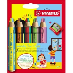 STABILO® 882/05-2 Farbstift woody 3 in 1 duo sort 5St +Spitzer