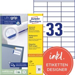 Avery Zweckform 3421 Universaletikett 70x25,4mm weiß 3.300 St./Pack.
