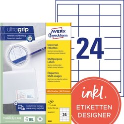 Avery Zweckform 3658 Universaletikett 64,6x33,8mm ws 2.400 St./Pack.