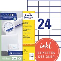 Avery Zweckform 3475 Universaletikett 70x36mm weiß 2.400 St./Pack.