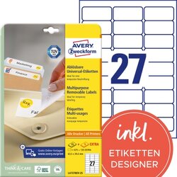 Avery Zweckform L4737REV-25 Etikett 63,5x29,6mm weiß 810 St./Pack.