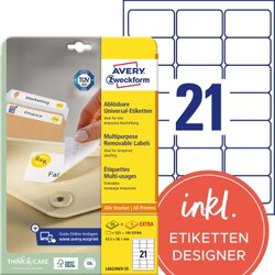 Avery Zweckform L6023REV-25 Etikett 63,5x38,1mm weiß 630 St./Pack.