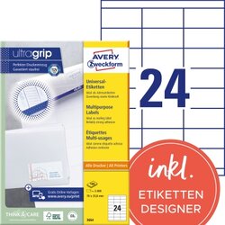 Avery Zweckform 3664 Universaletikett 70x33,8mm weiß 2.400 St./Pack.