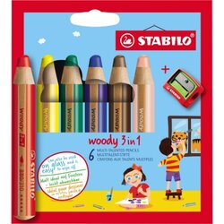 STABILO® 8806-2 Farbstift woody 3in1 sort 6St +Spitzer