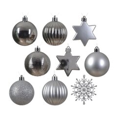 DECORIS 023922 Weihnachtskugeln Mix bruchfest silber 40St