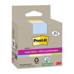 Post-it® 654 RSSCOL 3+1F Haftnotiz Super Sticky 76x76mm 70Bl sort 4St