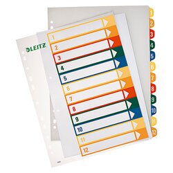 Leitz 12940000 Register DIN A4 1-12 volle Höhe PP farbig/transparent