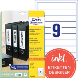 Avery Zweckform C32266-25 Einsteckrücken- schild weiß 225 St./Pack.