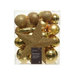 DECORIS 023370 Weihnachtskugeln Mix bruchfest gold 33St