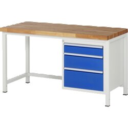 RAU 38159A1157B4H11 Werkbank 1500x700x840-1040 3xSchub-TA lgr/ebl