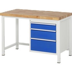 RAU 38159A1127B4H11 Werkbank 1250x700x840-1040 3xSchub-TA lgr/ebl