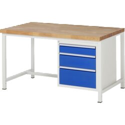 RAU 38159A1159B4H11 Werkbank 1500x900x840-1040 3xSchub-TA lgr/ebl