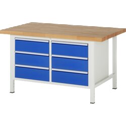 RAU 38473A2159B4H11 Werkbank 1500x900x840-1040 6xSchub-TA lgr/ebl