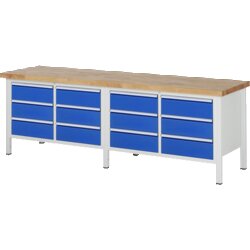 RAU 38473A2257B4H11 Werkbank 2500x700x840-1040 12xSchub-TA lgr/ebl
