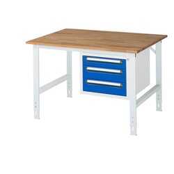 RAU 6625B1012KM0411 Arb.Tisch 1250x1000x910-1230 3xSchub B-Platte 25mm lgr/ebl