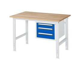 RAU 6625B8012KM0411 Arb.Tisch 1250x800x760-1080 3xSchub B-Platte 25mm lgr/ebl