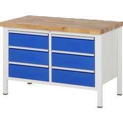 RAU 38473A2127B4H11 Werkbank 1250x700x840-1040 6xSchub-TA lgr/ebl