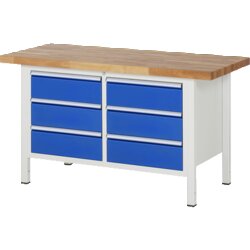 RAU 38473A2157B4H11 Werkbank 1500x700x840-1040 6xSchub-TA lgr/ebl