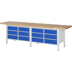 RAU 38473A2307B4H11 Werkbank 3000x700x840-1040 12xSchub-TA lgr/ebl