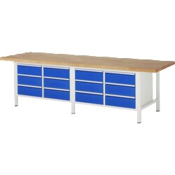 RAU 38473A2309B4H11 Werkbank 3000x900x840-1040 12xSchub-TA lgr/ebl