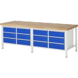 RAU 38473A2259B4H11 Werkbank 2500x900x840-1040 12xSchub-TA lgr/ebl