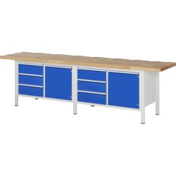 RAU 38468A2307B4H11 Werkbank 3000x700x840-1040 6xSchub-TA 2xTür lgr/ebl