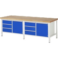 RAU 38468A2259B4H11 Werkbank 2500x900x840-1040 6xSchub-TA 2xTür lgr/ebl