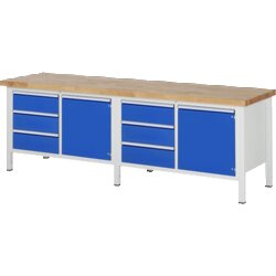 RAU 38468A2257B4H11 Werkbank 2500x700x840-1040 6xSchub-TA 2xTür lgr/ebl