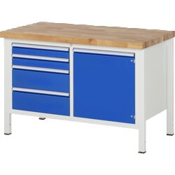 RAU 38470A2127B4H11 Werkbank 1250x700x840-1040 4xSchub-TA 1xTür lgr/ebl