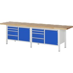 RAU 38470A2307B4H11 Werkbank 3000x700x840-1040 8xSchub-TA 2xTür lgr/ebl
