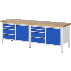 RAU 38470A2257B4H11 Werkbank 2500x700x840-1040 8xSchub-TA 2xTür lgr/ebl