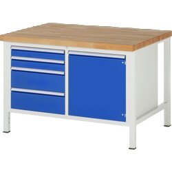 RAU 38470A2129B4H11 Werkbank 1250x900x840-1040 4xSchub-TA 1xTür lgr/ebl