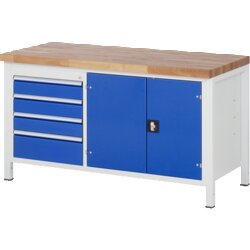RAU 38905A2157B4H11 Werkbank 1500x700x840-1040 4xSchub-TA 1xTür lgr/ebl