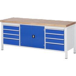 RAU 38909A2207B4H11 Werkbank 2000x700x840-1040 8xSchub-TA 1xTür lgr/ebl