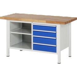 RAU 38463A2157B4H11 Werkbank 1500x700x840-1040 4xSchub-TA lgr/ebl
