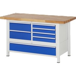 RAU 38931A2157B4H11 Werkbank 1500x700x840-1040 7xSchub-TA lgr/ebl