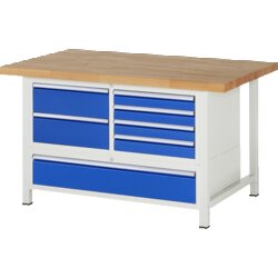 RAU 38931A2159B4H11 Werkbank 1500x900x840-1040 7xSchub-TA lgr/ebl