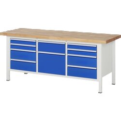 RAU 38575A2207B4H11 Werkbank 2000x700x840-1040 10xSchub-TA lgr/ebl