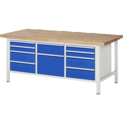 RAU 38575A2209B4H11 Werkbank 2000x900x840-1040 10xSchub-TA lgr/ebl