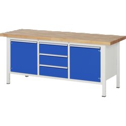 RAU 38569A2207B4H11 Werkbank 2000x700x840-1040 3xSchub-TA 2xTür lgr/ebl