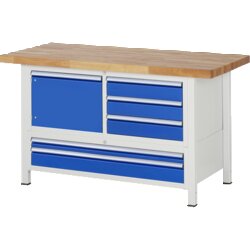 RAU 38932A2157B4H11 Werkbank 1500x700x840-1040 5xSchub-TA 1xTür lgr/ebl